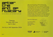 Load image into Gallery viewer, Yellow A5 card with the exhibition description, title and affiliate company logos