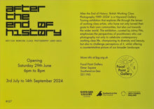 Load image into Gallery viewer, Yellow A5 card with the exhibition description, title and affiliate company logos
