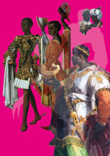 Load image into Gallery viewer, Several collaged historical figure on a hot pink background.
